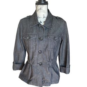 Women’s Larry Levine Size Medium Jacket Denim Cropped 3/4 Sleeves Blazer